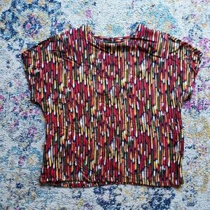 𝅺jaclyn Petite vintage short sleeves rayon multicolored top size 16